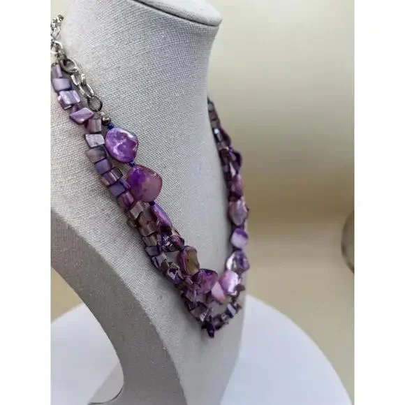 Double Strand Purple Shell Bead Necklace - Picture 4 of 10